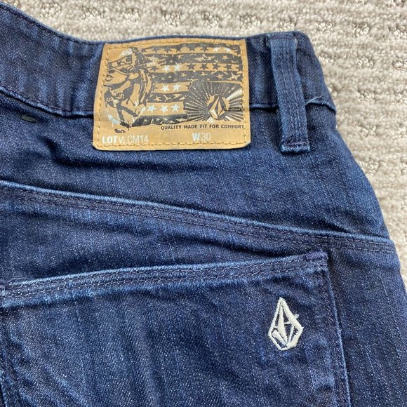 VOLCOM Riser Jeans Men 30 Dark Blue Denim Pants Slim Tapered Leg Casual Pockets - Picture 11 of 16